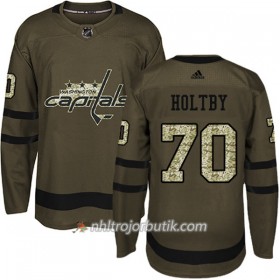 Män Ishockey Washington Capitals Tröja Braden Holtby 70 Adidas 2017-2018 Camo Grön Authentic